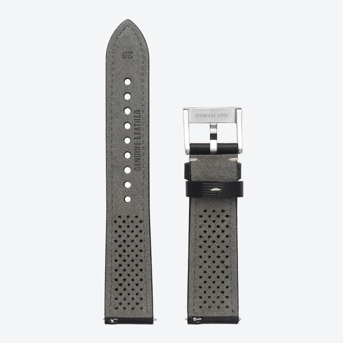 20mm perforated Black Leather Strap