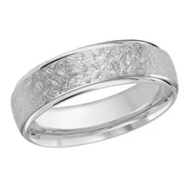 6MM White Gold Carved Scratched Wedding Band