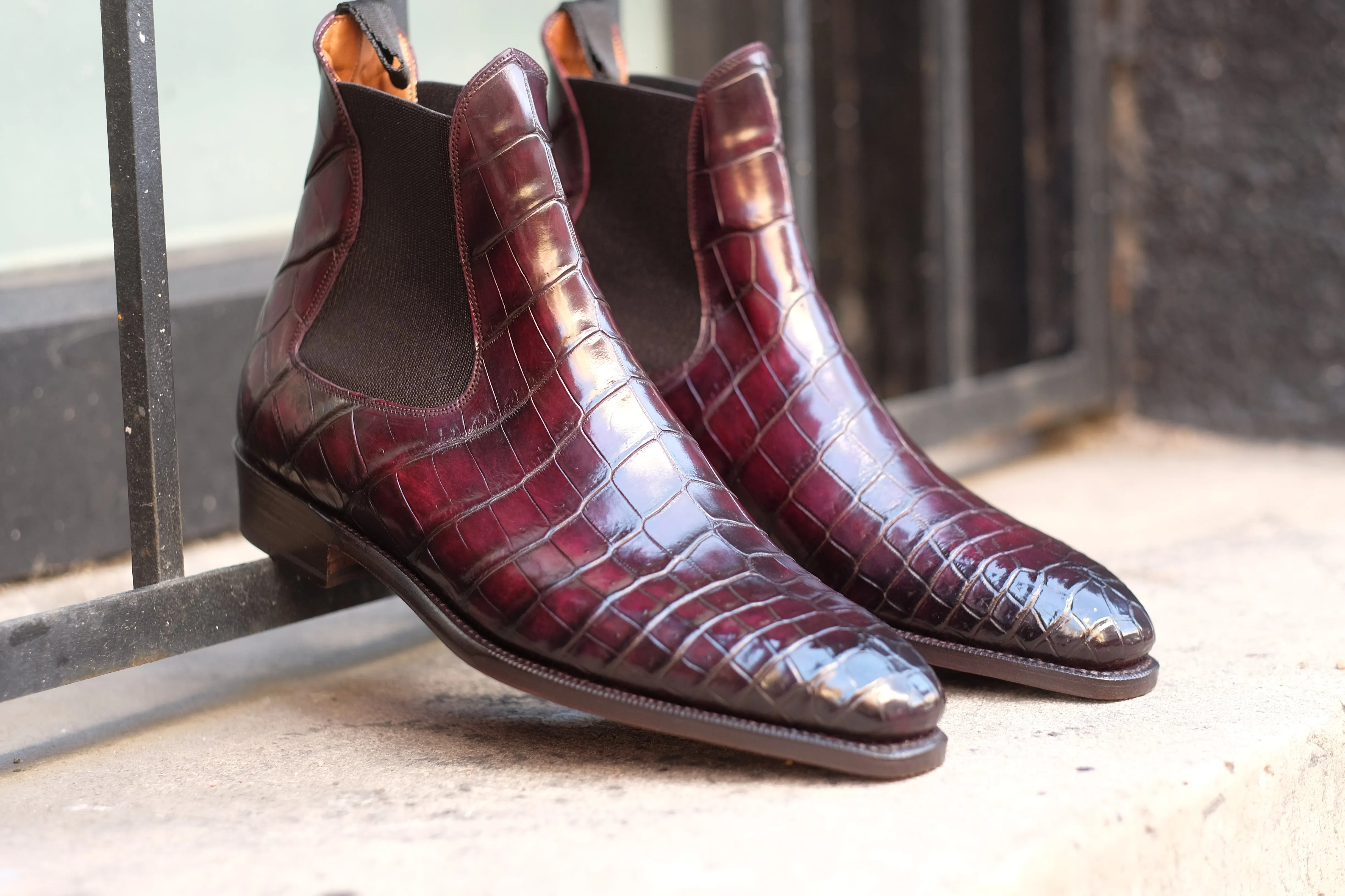 Alki Redux - MTO - Genuine Crocodile - Burgundy Patina - LPB Last - Single Leather Sole