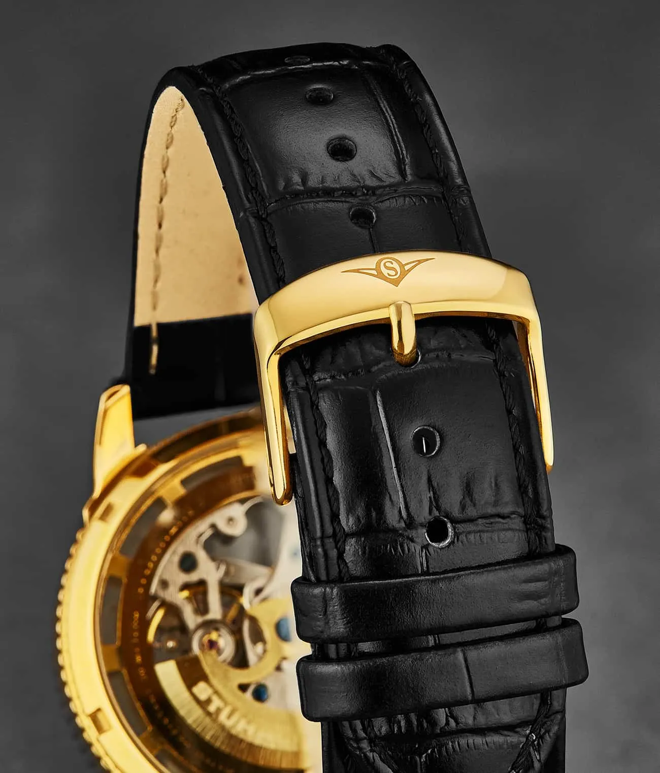 Alligator Embossed Black Leather 20mm Strap