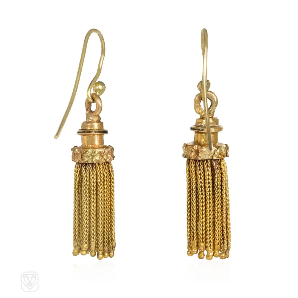 Antique French gold foxtail chain tassel earrings