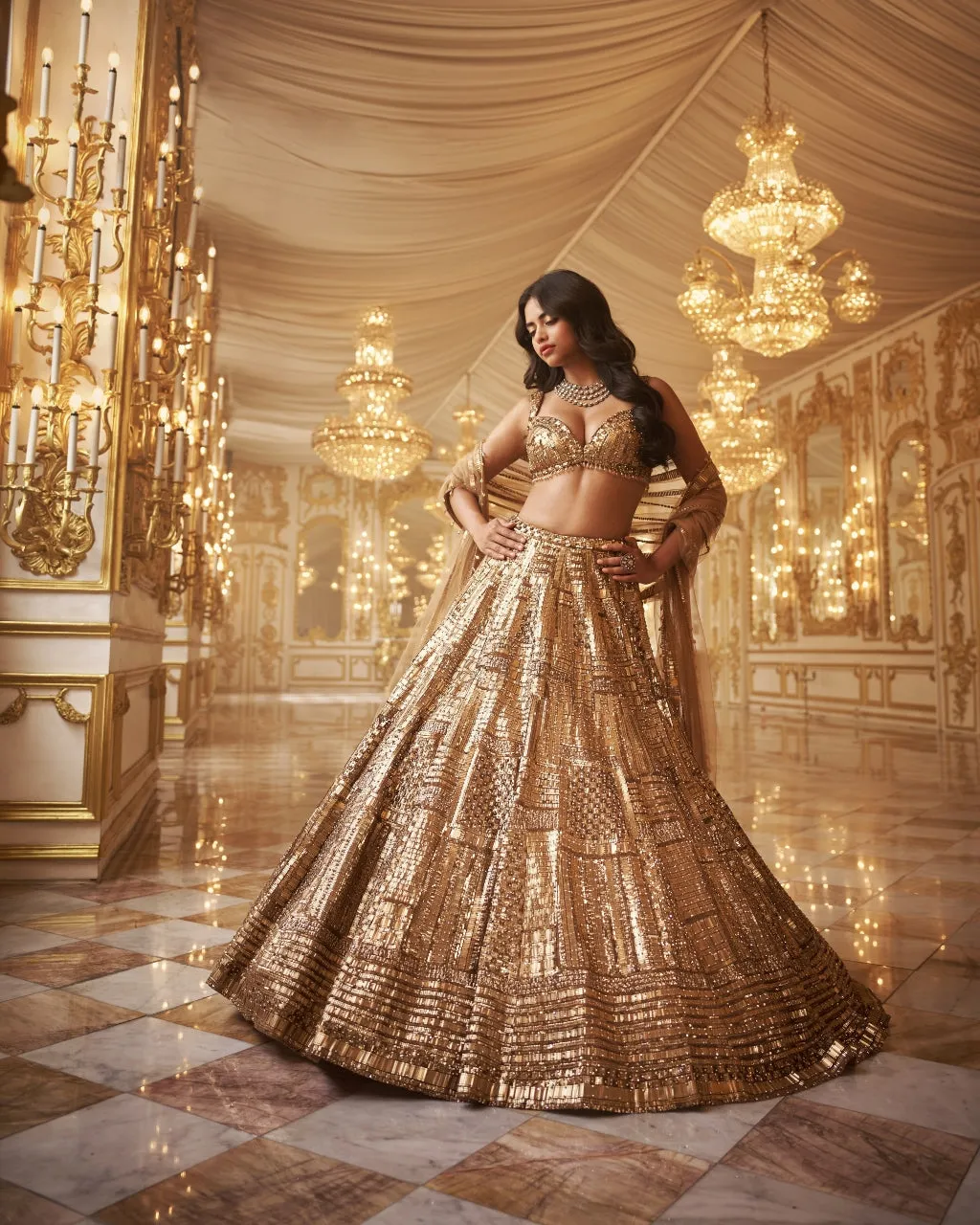 Antique Gold Embellished Lehenga Set