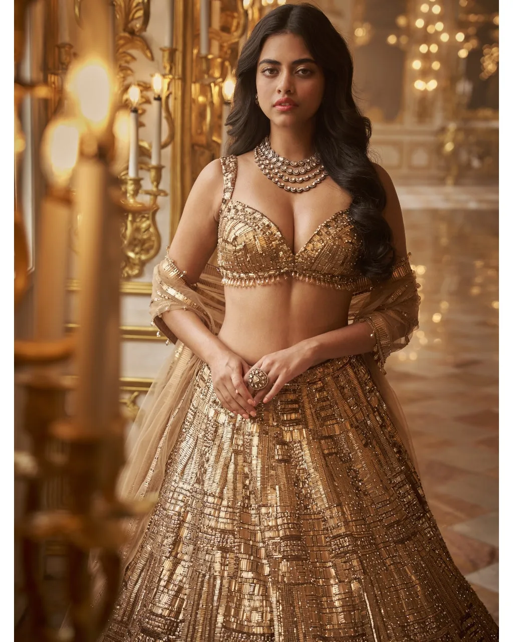 Antique Gold Embellished Lehenga Set