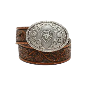 Ariat Boys Handsome Floral Embossed Tan Western Belt A1300208