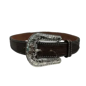 Ariat Ladies Jeweled Floral Embossed Leather Brown Belt D140002602