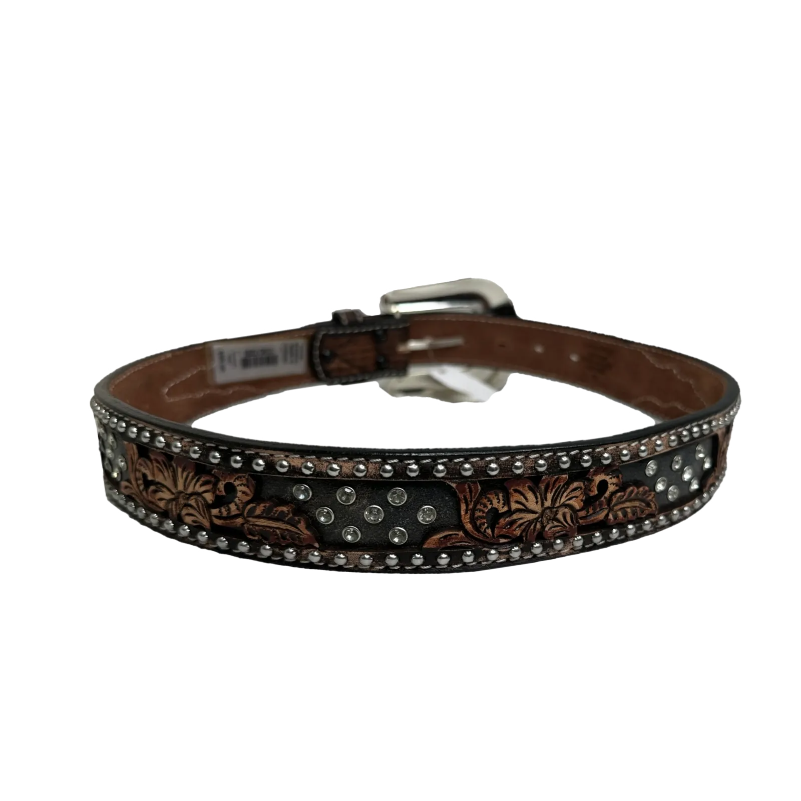 Ariat Ladies Jeweled Floral Embossed Leather Brown Belt D140002602