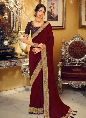 Art Silk Fabric Maroon Color Laced Border Half And Half Saree