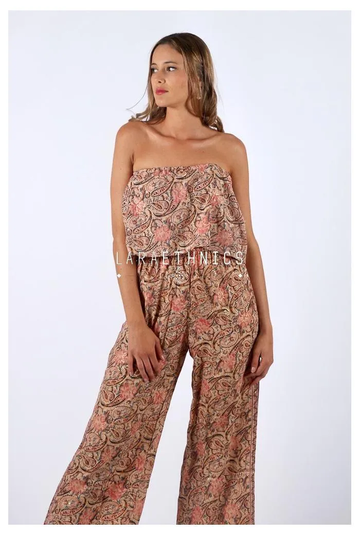 Bandeau Jumpsuit in Jodhpur Pink Print