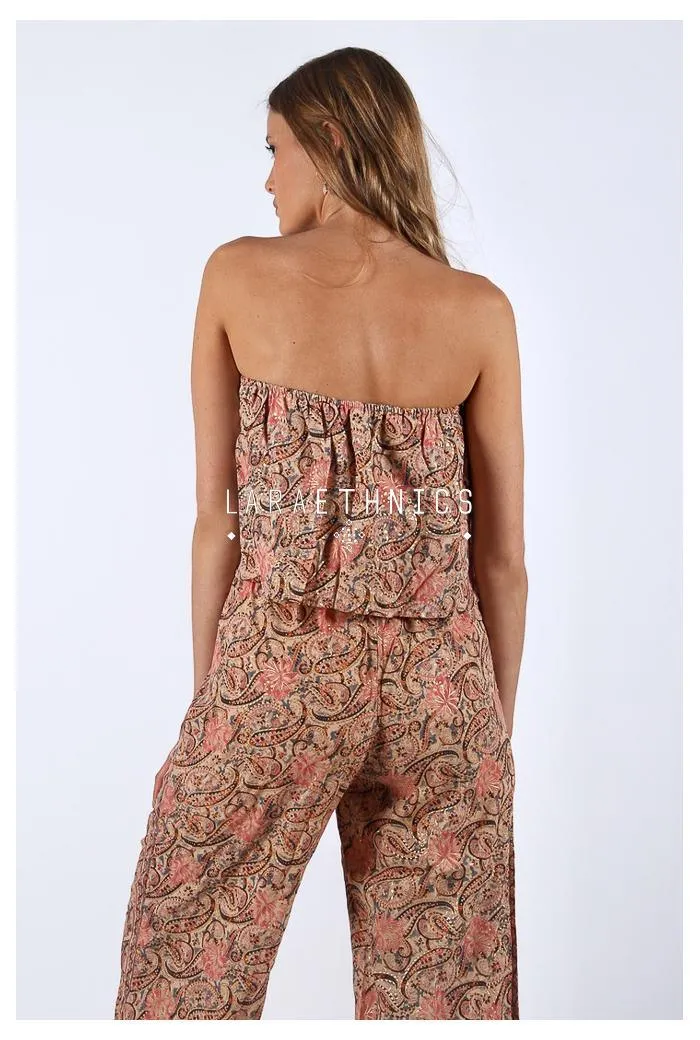 Bandeau Jumpsuit in Jodhpur Pink Print