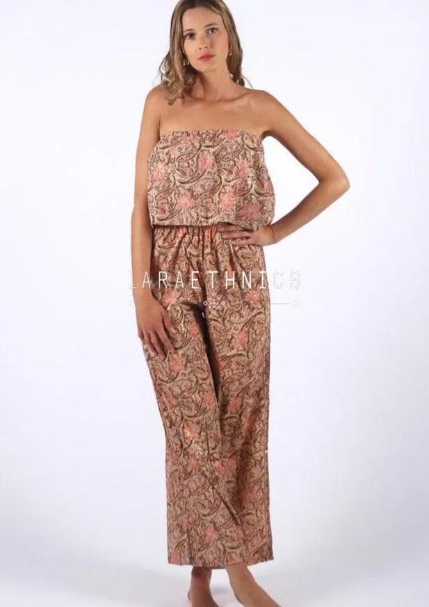 Bandeau Jumpsuit in Jodhpur Pink Print