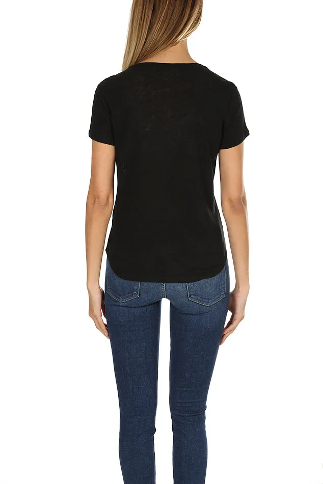 Black Majestic Filatures Leather Scoop Neck Tee