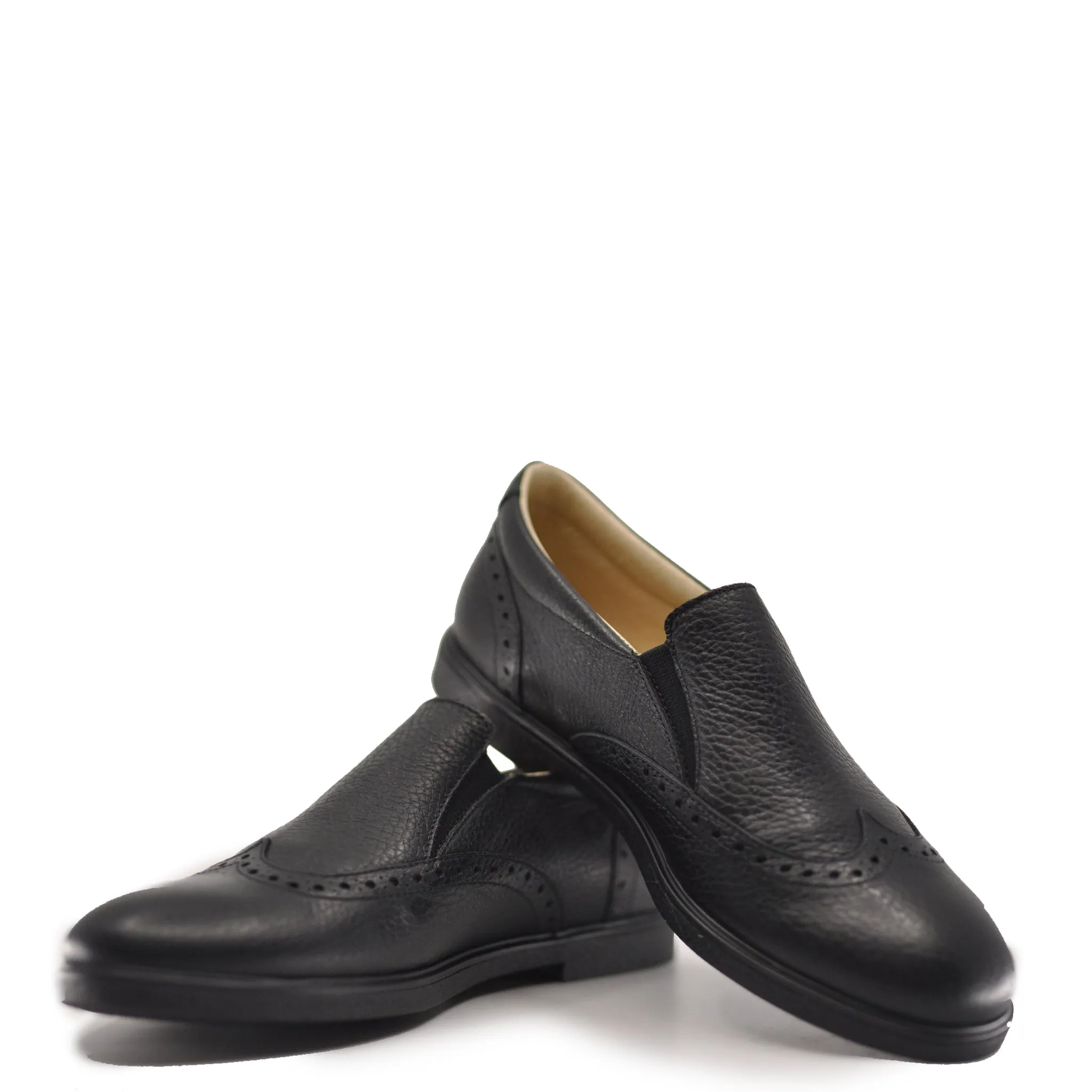 Blublonc Black Pebbled Wingtip Dress Shoe