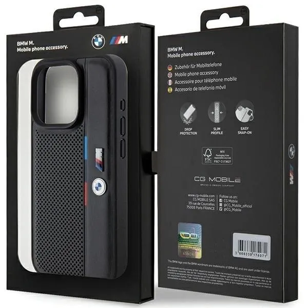 BMW Perforated Tricolor Line Case for iphone 15 Pro 6.1" Black - BMHCP15L23PUPVK