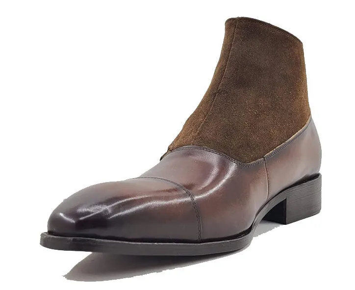 Burnished Calfskin & Suede Slip-On Chukka Boot Chestnut