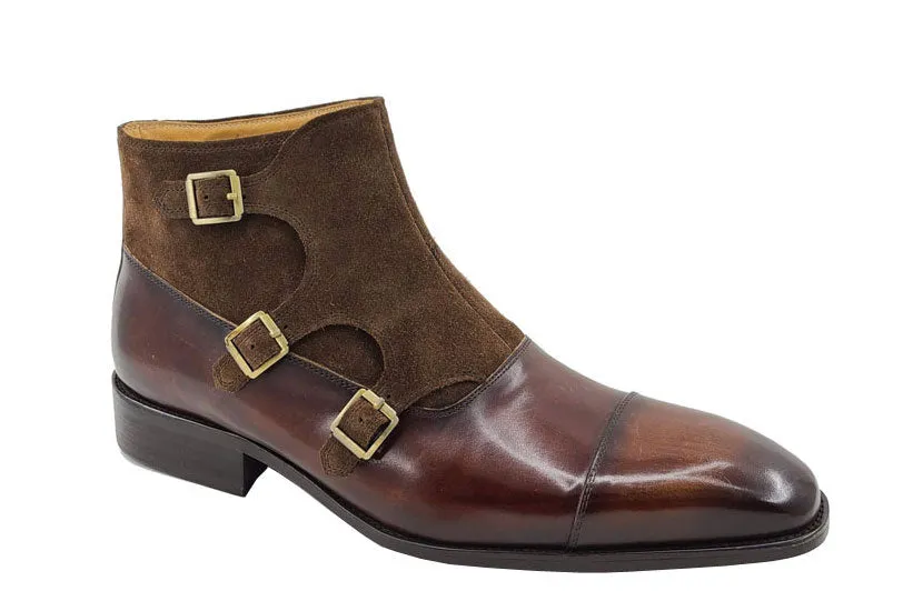 Burnished Calfskin & Suede Slip-On Chukka Boot Chestnut