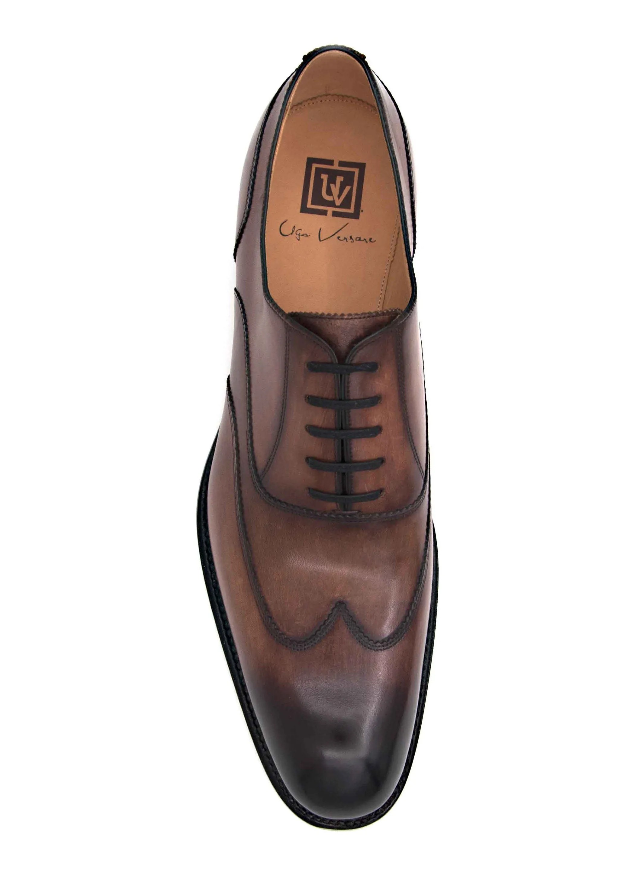 Burnished Calfskin "Wick" Lace-Up Wingtip Oxford Walnut