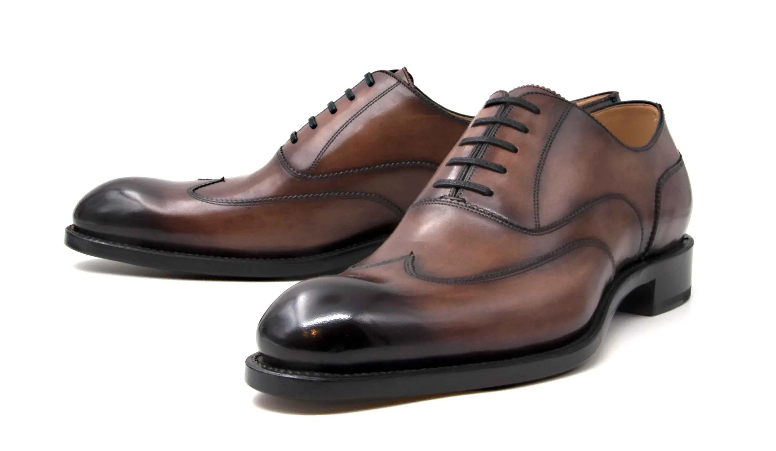 Burnished Calfskin "Wick" Lace-Up Wingtip Oxford Walnut