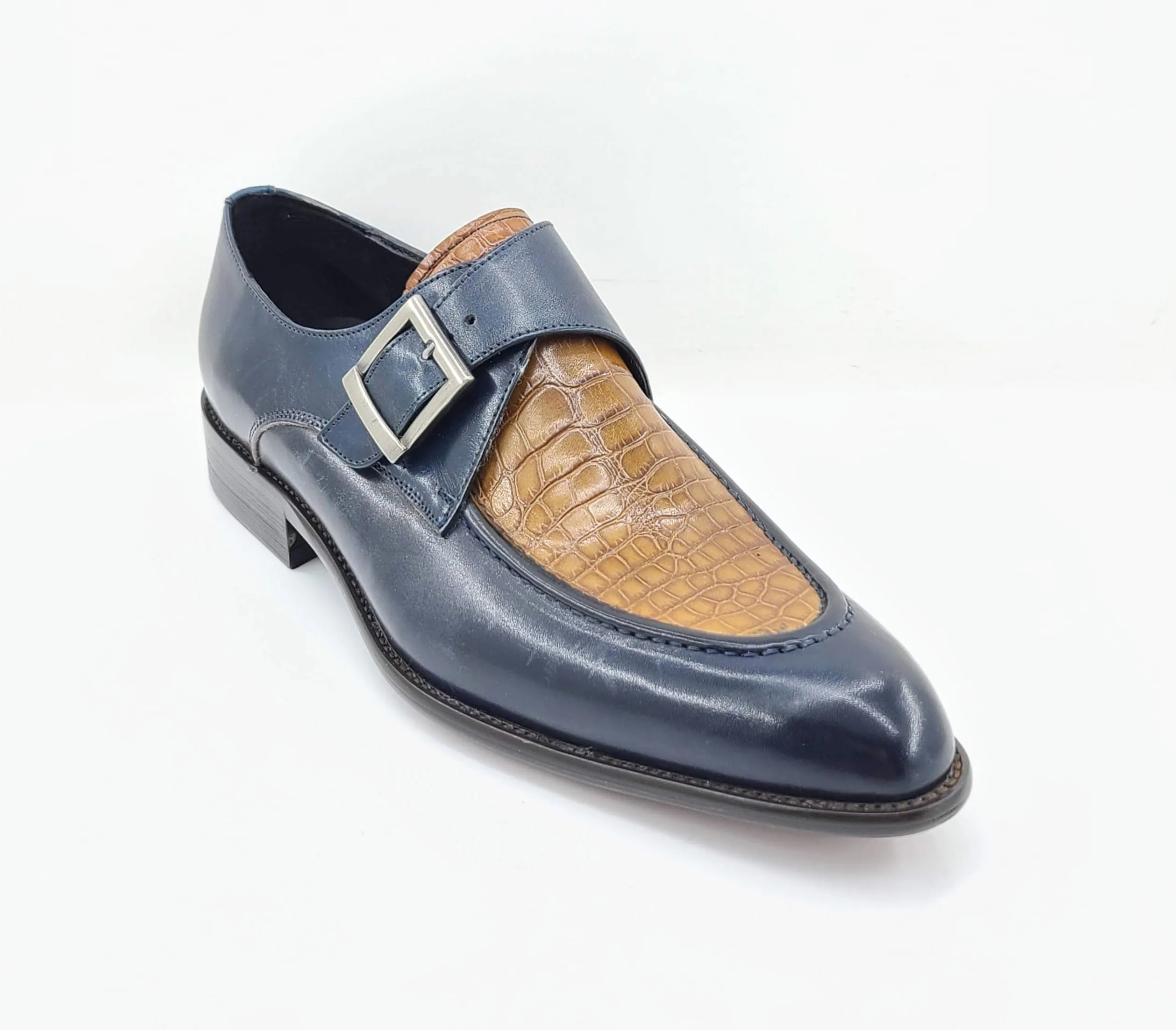 Calfskin Slip-On Spectator Monkstrap Shoe Brown/Navy