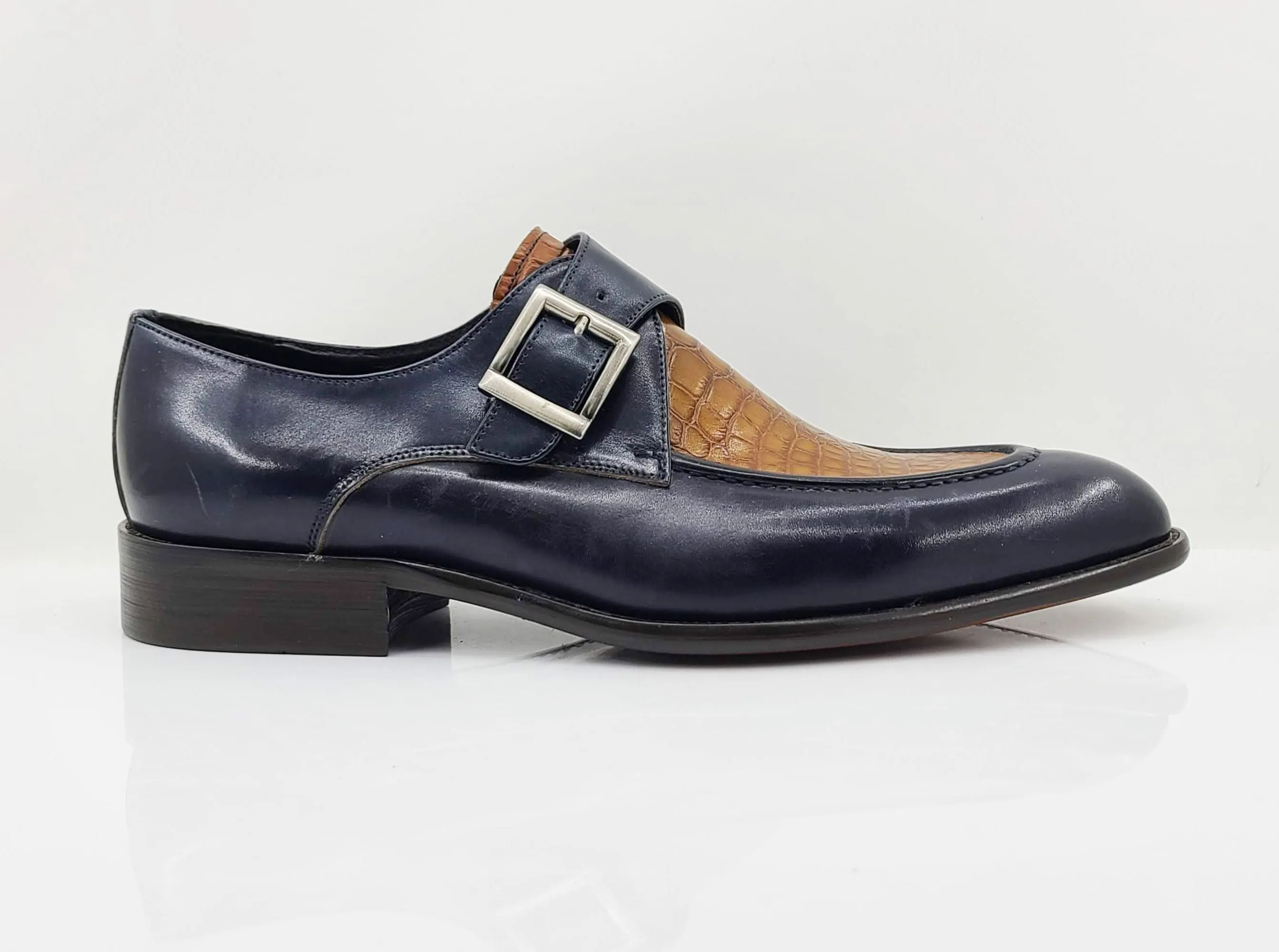 Calfskin Slip-On Spectator Monkstrap Shoe Brown/Navy