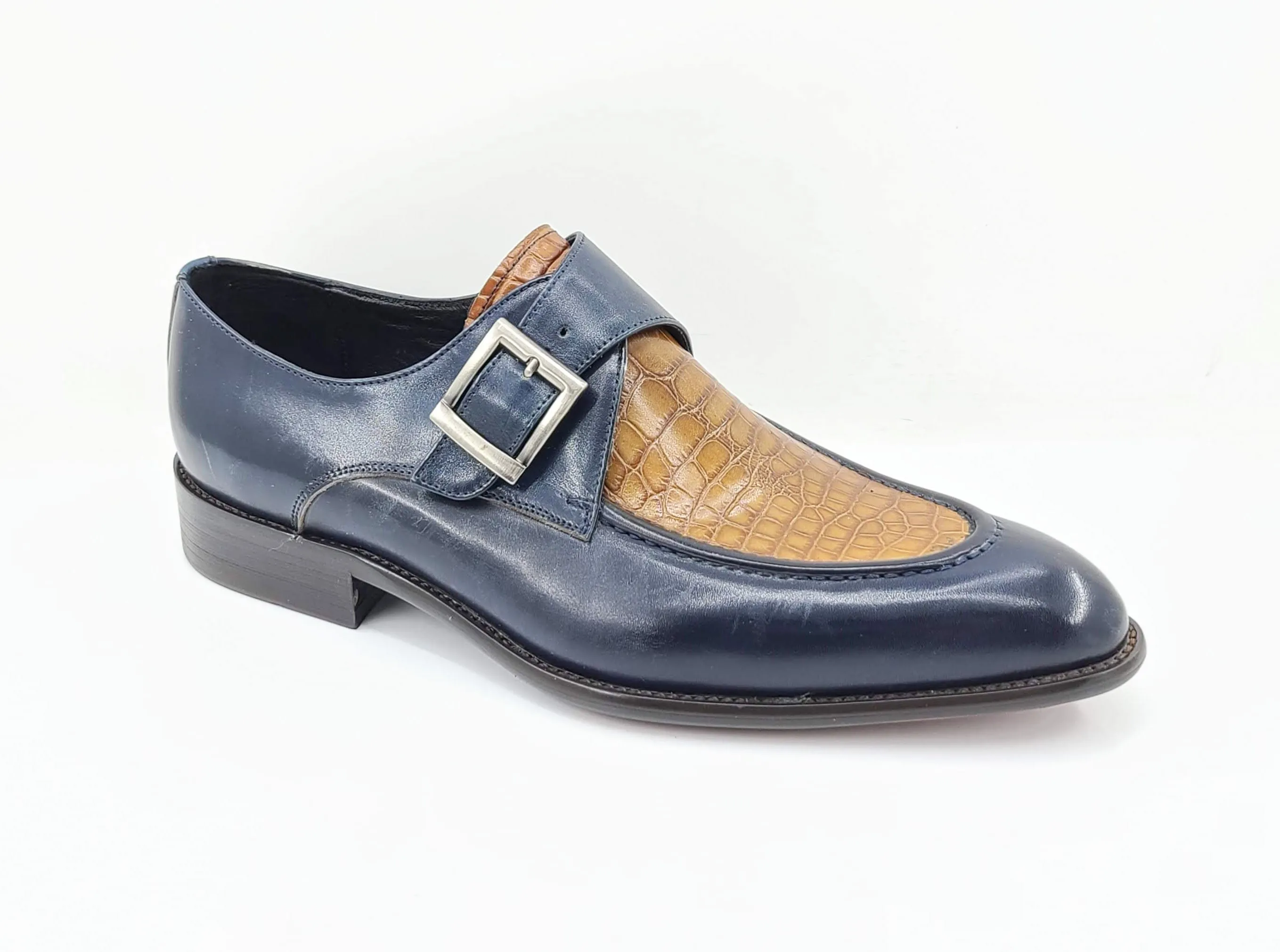 Calfskin Slip-On Spectator Monkstrap Shoe Brown/Navy