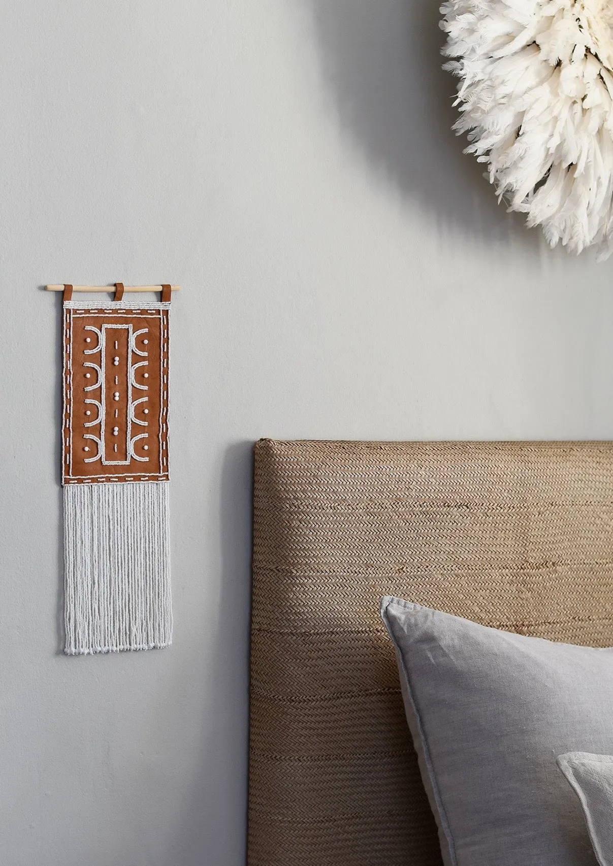 Cameroon Leather Wall Hanging - WHITE