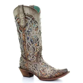 Corral Women's 13" Taupe Inlay & Studs Snip Toe Western Boot