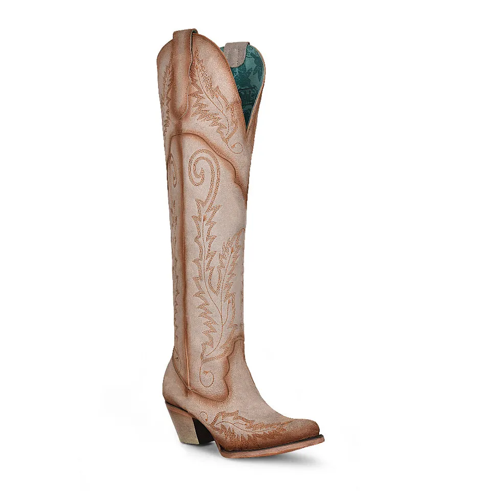 Corral Women's 21" Bone Embroidery Tall Pointed Toe Western Boot