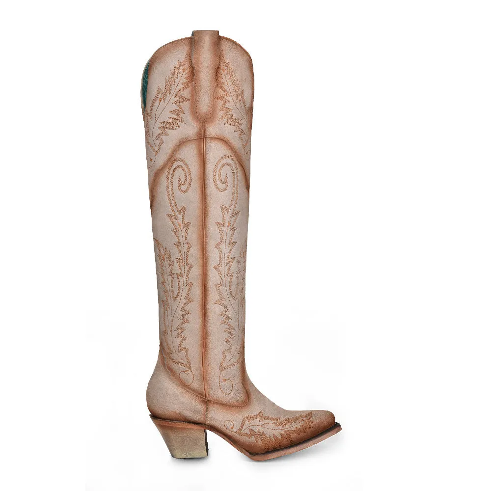 Corral Women's 21" Bone Embroidery Tall Pointed Toe Western Boot