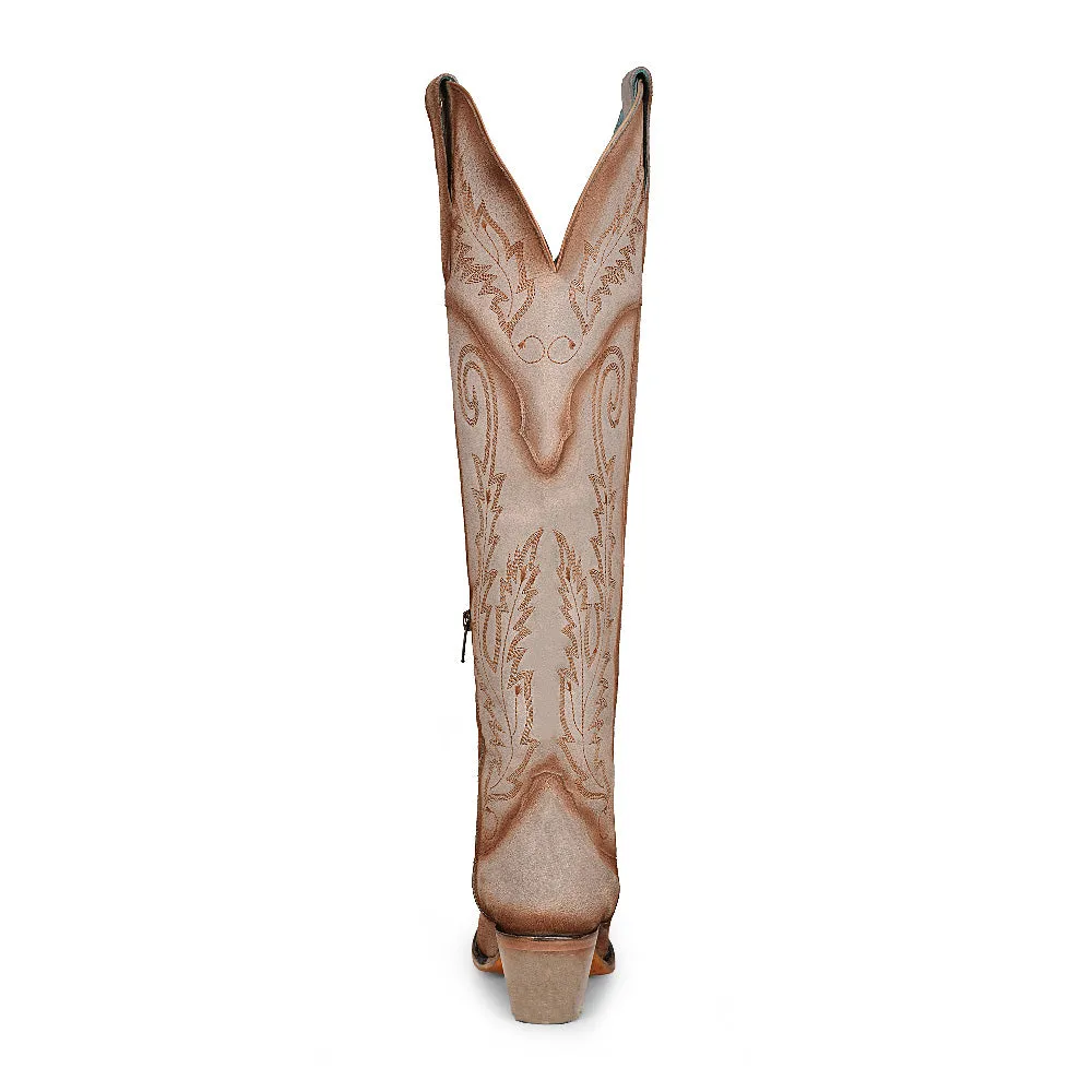 Corral Women's 21" Bone Embroidery Tall Pointed Toe Western Boot