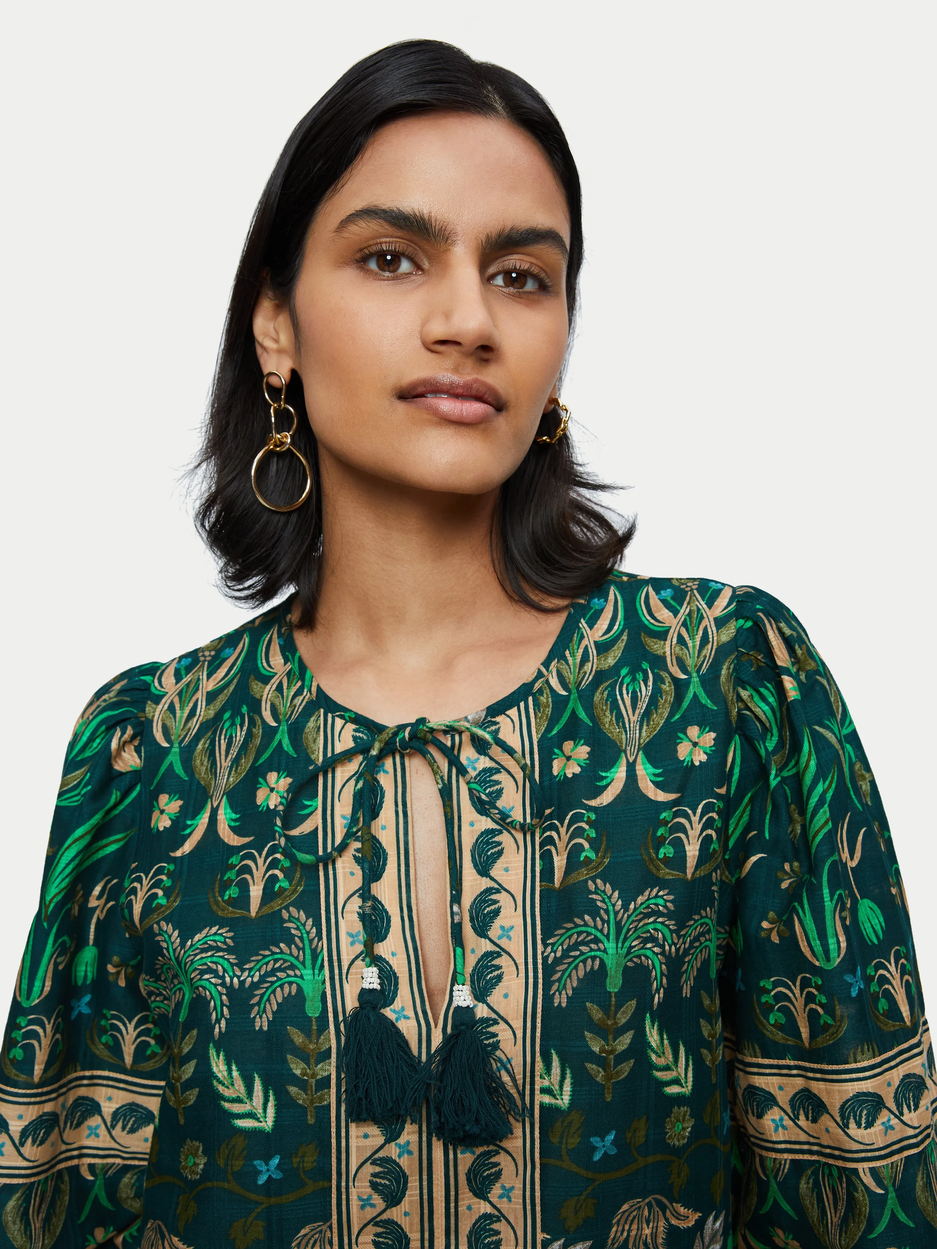 Cotton Botanical Floral Top | Green