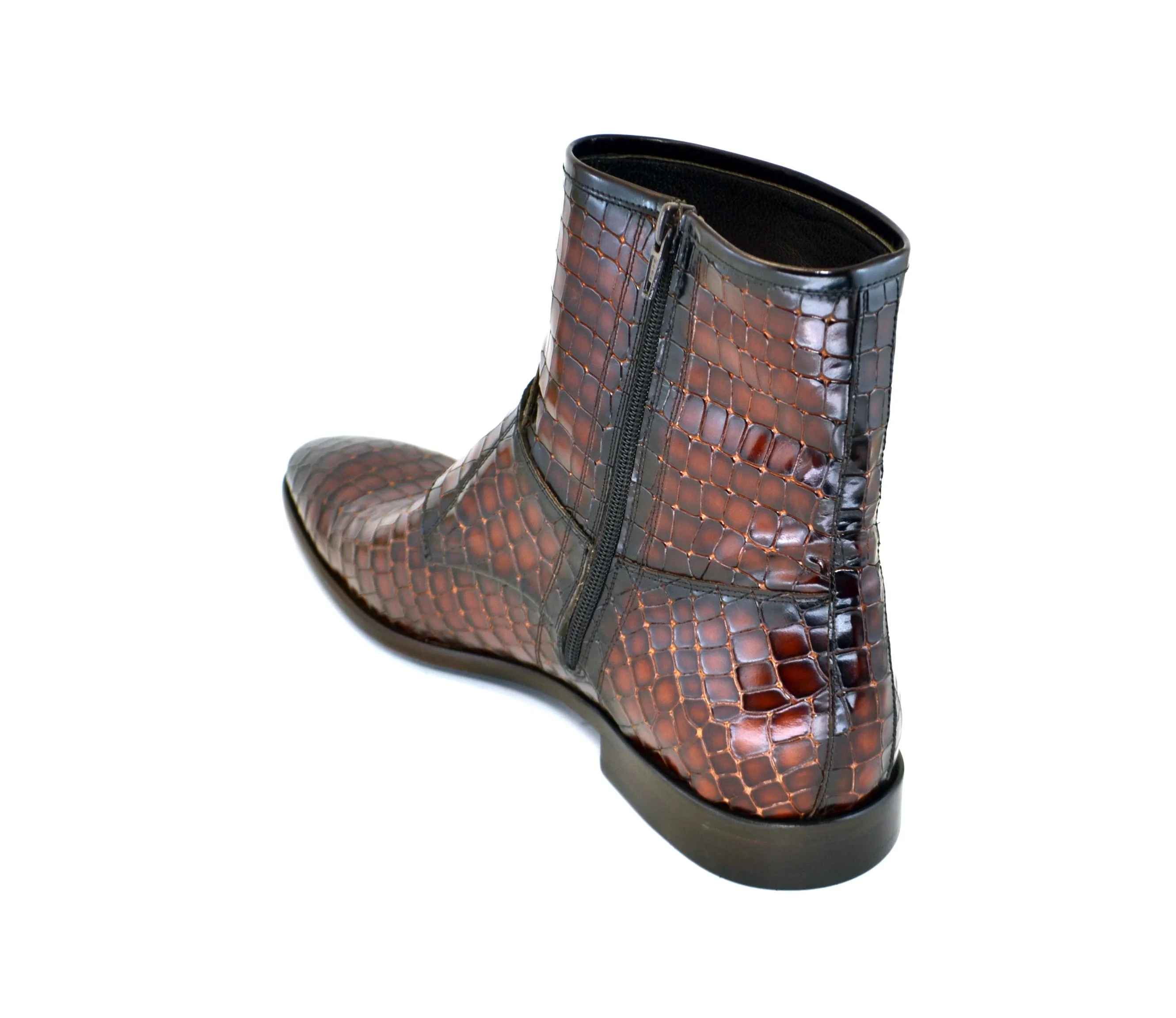 Crocodile Printed Calfskin Slip-On Boot Brown