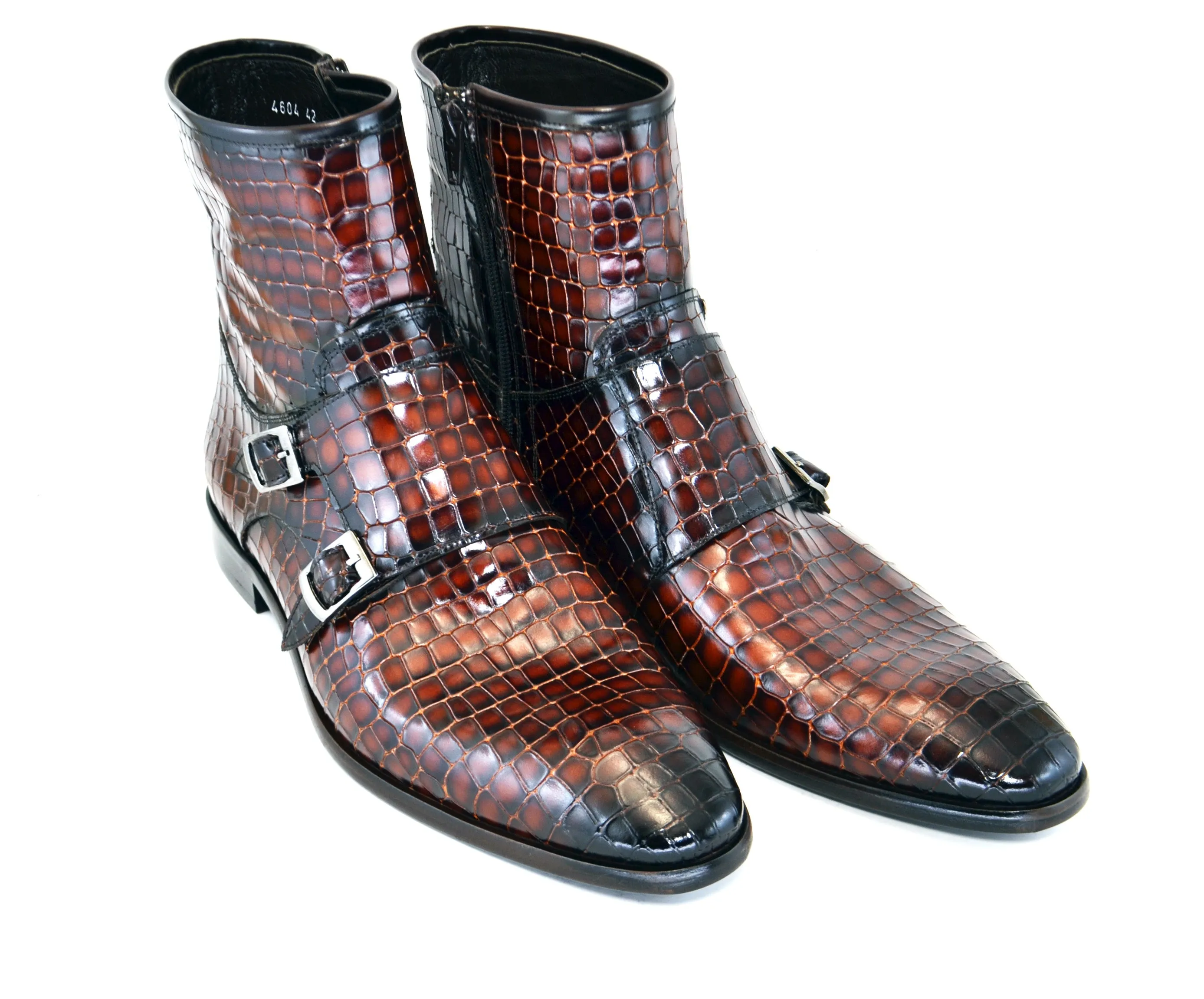 Crocodile Printed Calfskin Slip-On Boot Brown