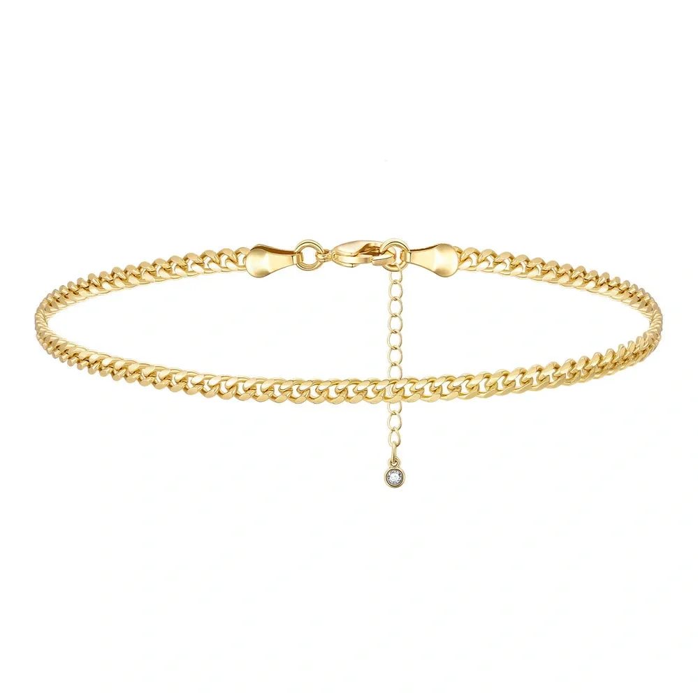 Dainty 14k Gold Adjustable Ankle Bracelets- 3mm Cuban