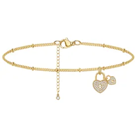 Dainty 14k Gold Plated Adjustable Anklets- Heart Lock