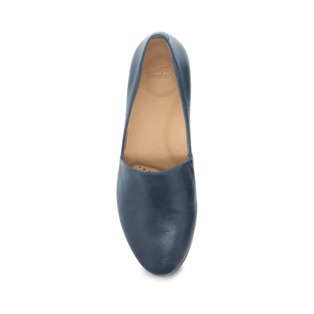 Dansko Women's Larisa Leather Flat Slip On Loafer in Navy