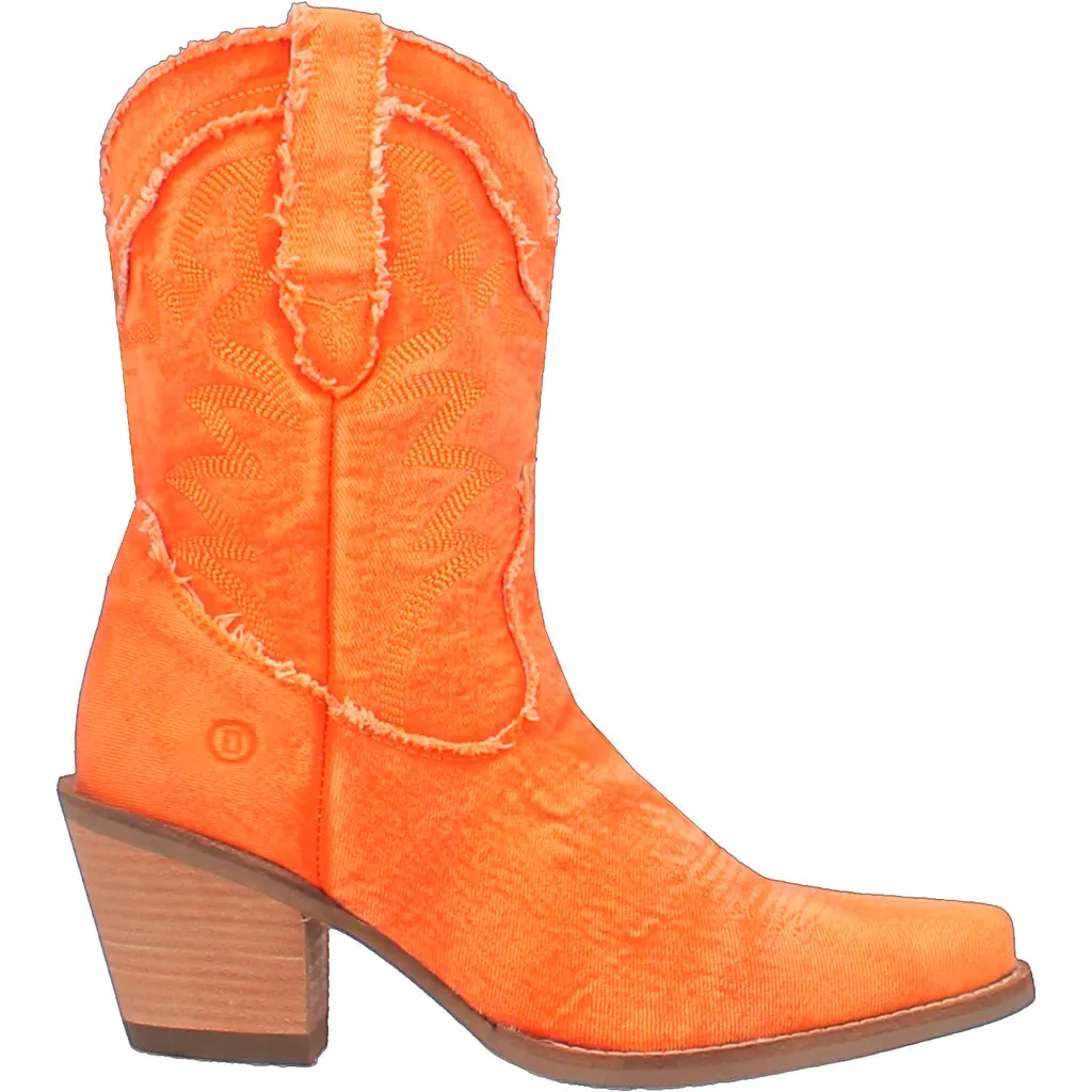 Dingo Women's 9" Y'all Need Dolly Orange Denim Almond Toe Western Boot