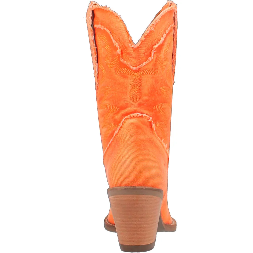 Dingo Women's 9" Y'all Need Dolly Orange Denim Almond Toe Western Boot