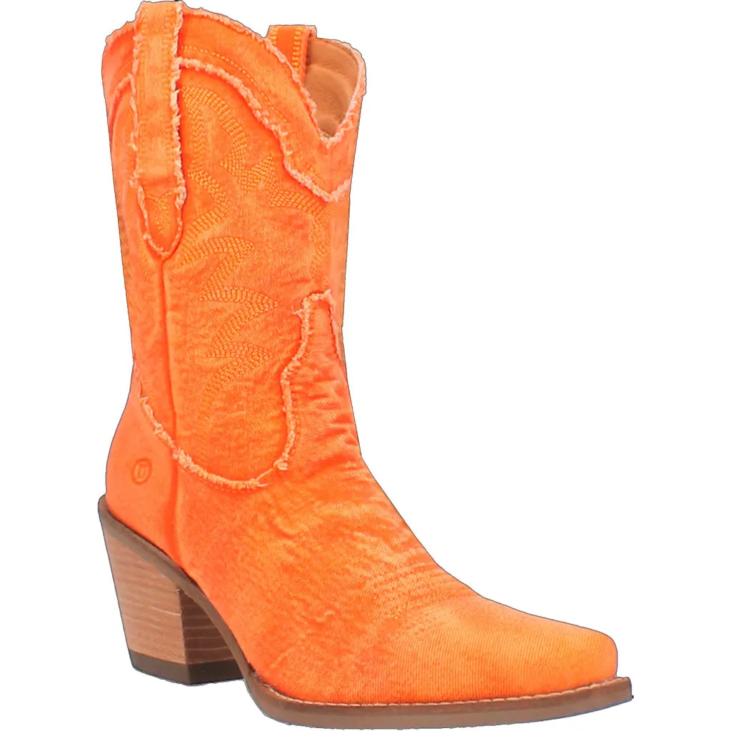 Dingo Women's 9" Y'all Need Dolly Orange Denim Almond Toe Western Boot