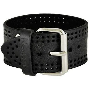 Double Perforated Black Leather Cuff