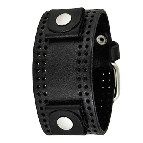 Double Perforated Black Leather Cuff