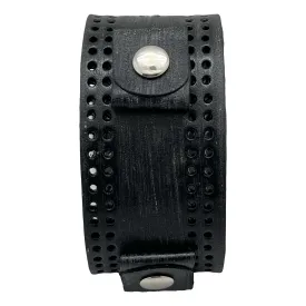 Double Perforated Black Leather Cuff