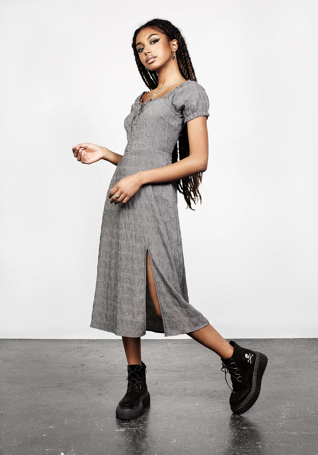 ELVINA LACE UP MIDI DRESS