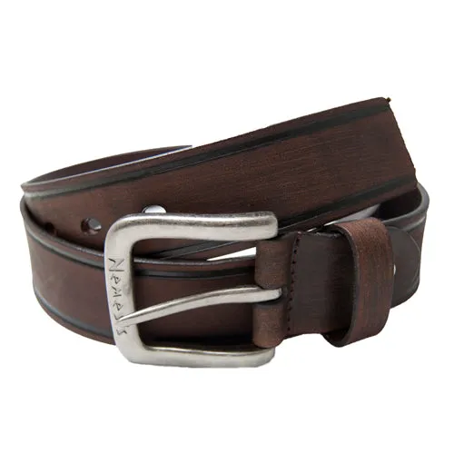 Embossed Stripes Dark Brown Leather Belt