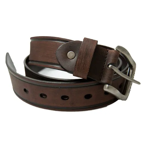 Embossed Stripes Dark Brown Leather Belt