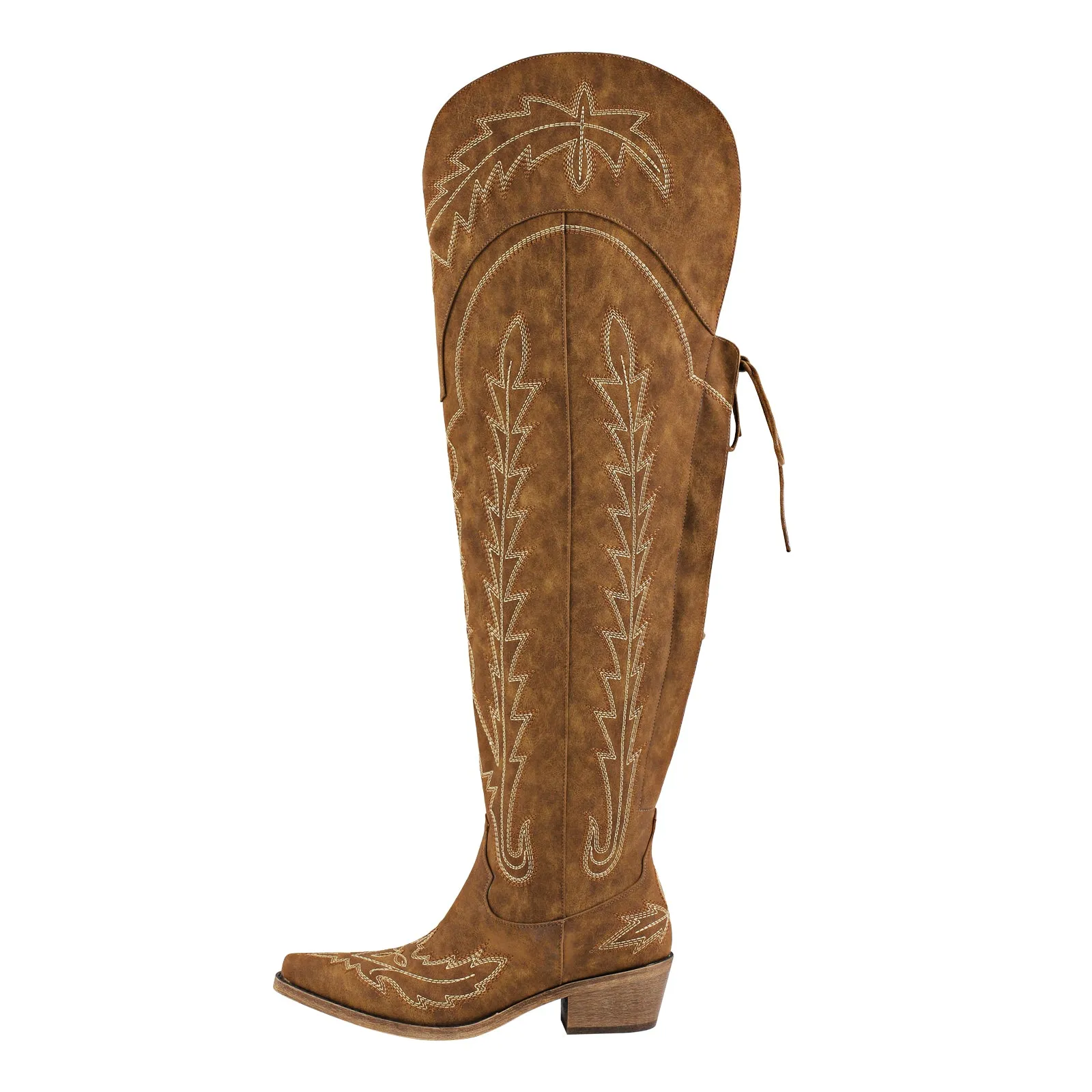 Embroidery Back Lace-up Over The Knee Western Boots