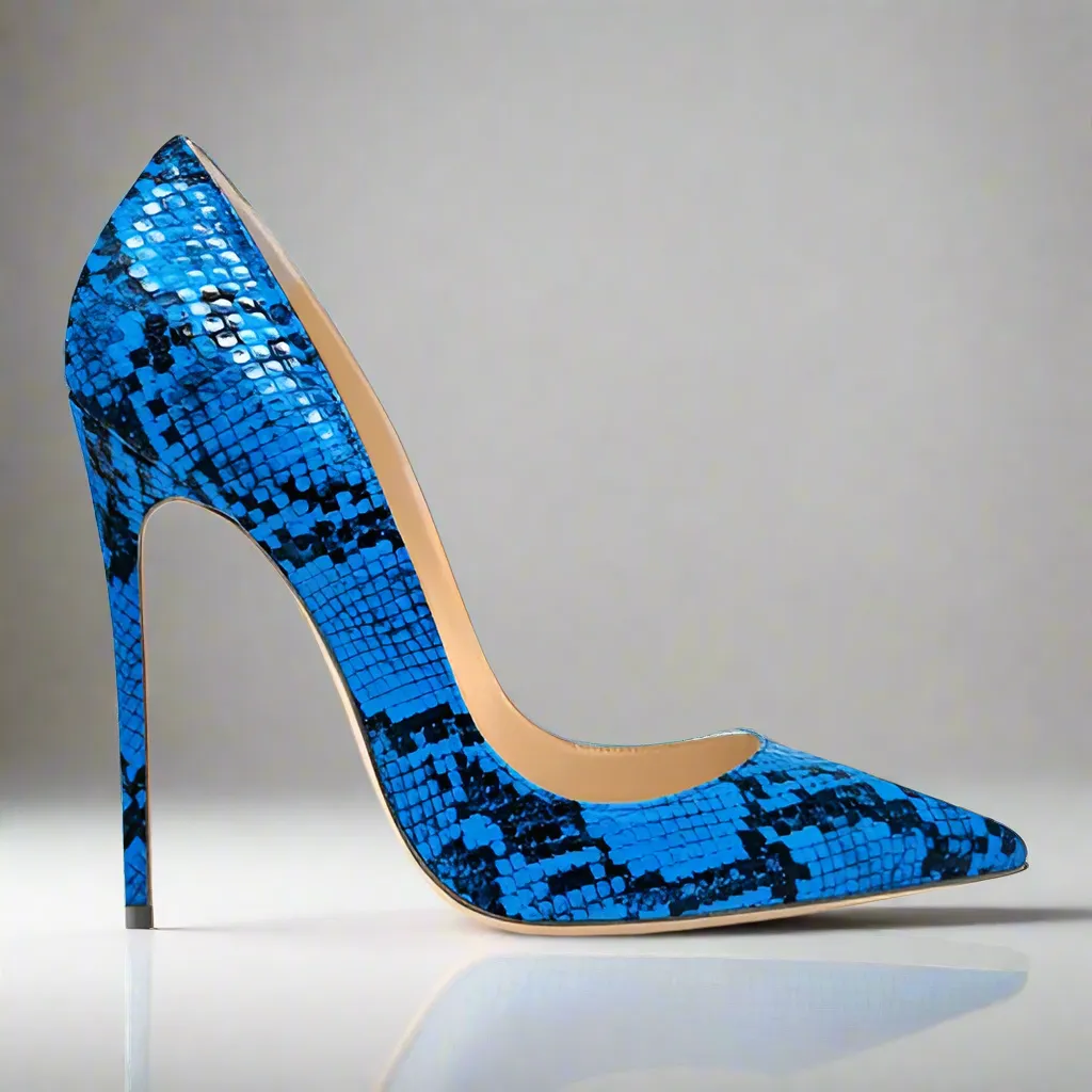 Eve Blue Snake Print Pump Heels