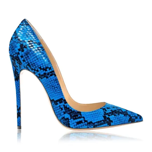 Eve Blue Snake Print Pump Heels