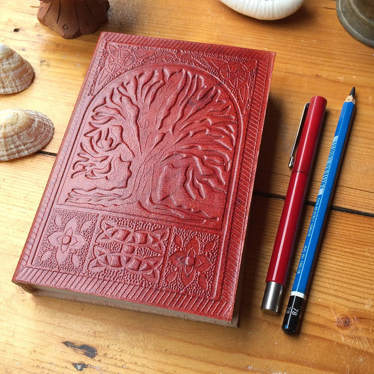 Fair Trade Leather Notebook embossed Tree of Life & Mandala design Handmade Indian Diary Sketchbook Journal