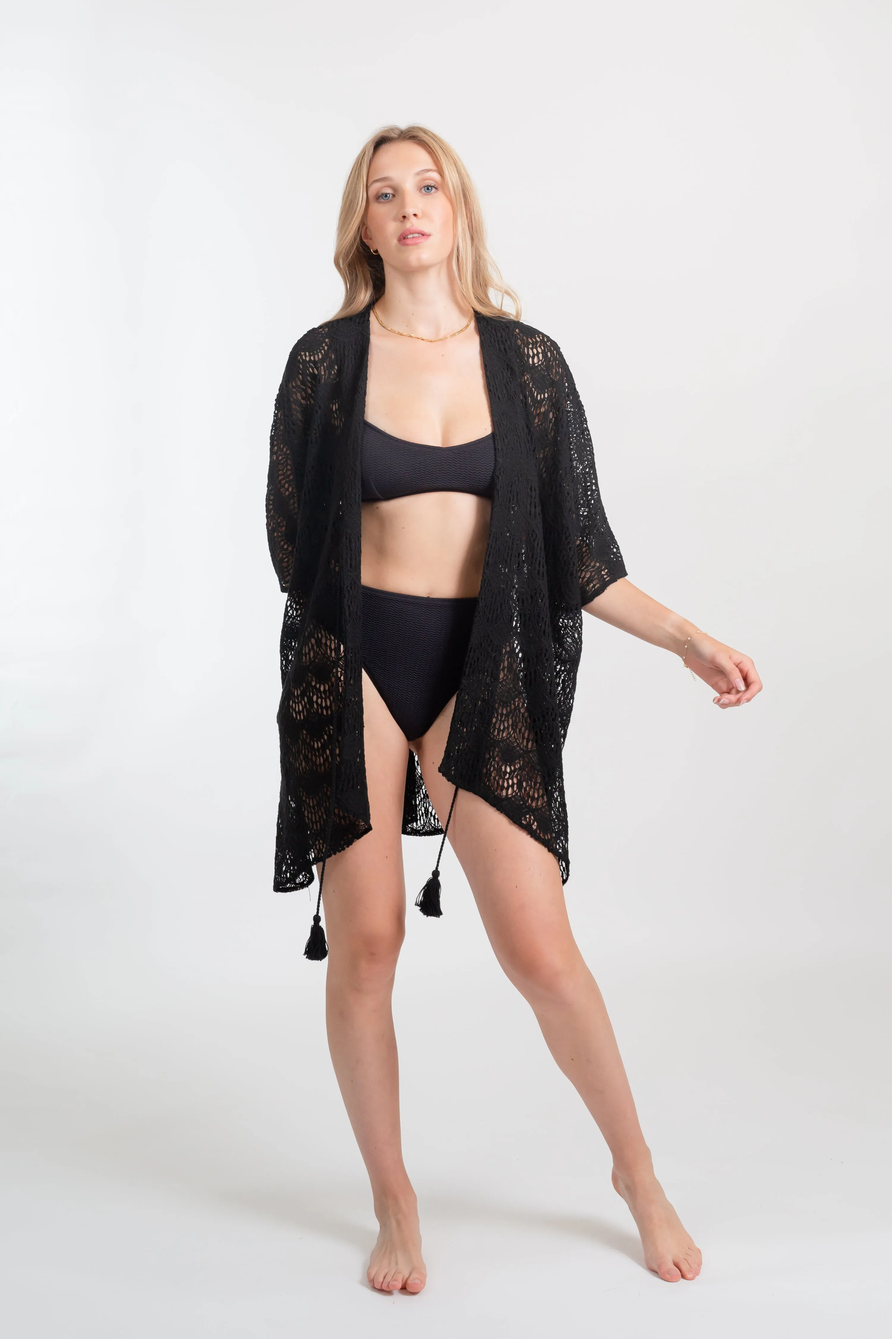 Flamenco Lace Crochet Beach Cover Up Kimono