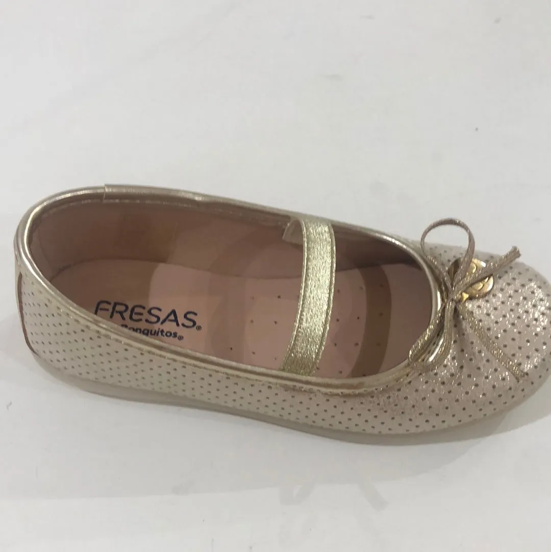 Gold leather perforated dots ballerina with elastic